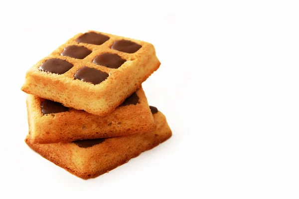Sweet Baked Fluted Belgian Waffles Chocolate Filling White Background — Stock Photo, Image