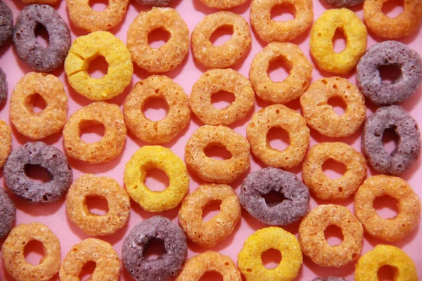 Doux Petit Déjeuner Sec Pour Enfants Anneaux Multicolores Gros Plan — Photo