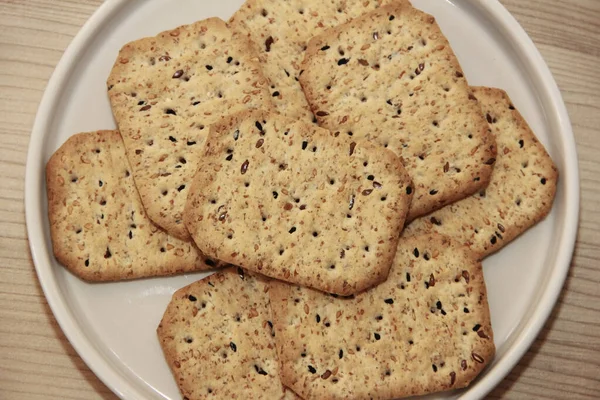 Biscoitos Dieta Salgados Quadrados Com Sementes Cominho Preto Quinoa Uma — Fotografia de Stock