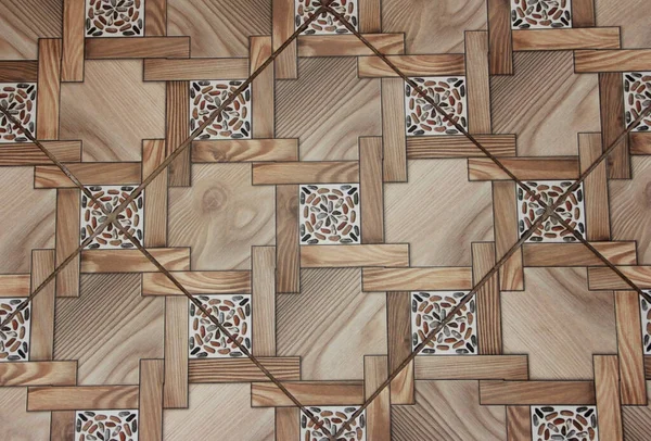 Obraz Podlahové Keramické Hnědé Dlaždice Geometrickým Grafickým Vzorem — Stock fotografie