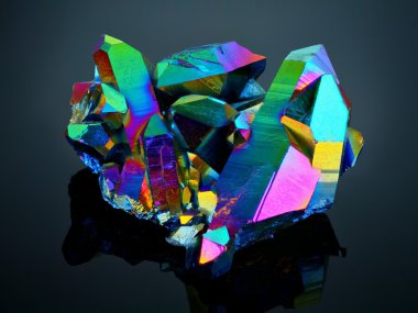 Extreme sharp Titanium rainbow aura quartz crystal cluster stone taken with macro lens stacked from many shots into one very sharp image. clipart
