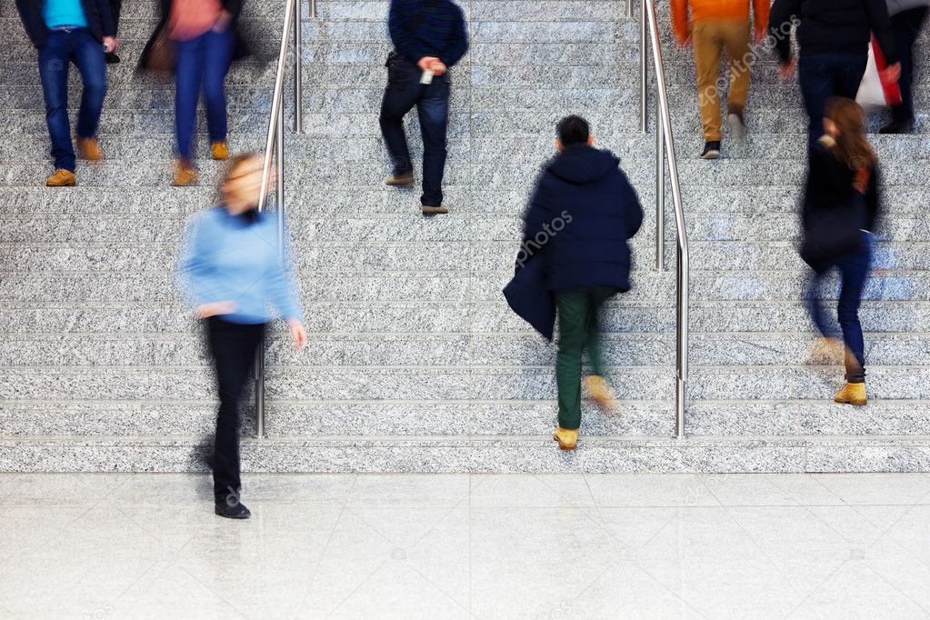 Businesspeople Walking Up Stairs, Motion Blur