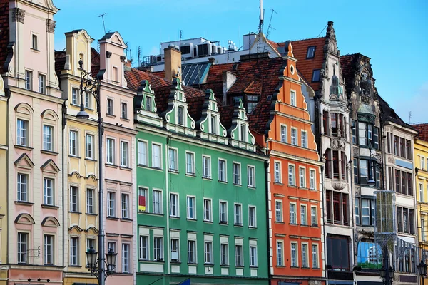 Facades of old houses in Wroclaw, Poland — Stock Photo, Image