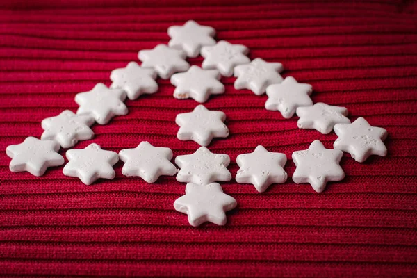 Sono Esposti Biscotti Esagonali Forma Stella Forma Albero Natale Piedi — Foto Stock