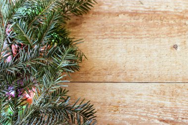 Spruce dalları ve kopyalama alanı olan koniler ile Noel arkaplanı