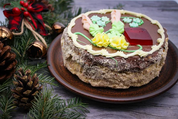 Kyiv Cake Glay Plate Brand Dessert Cake Made Kyiv Ukraine — Stock Photo, Image