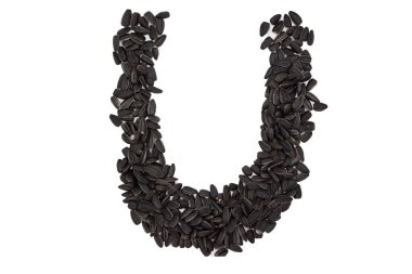 Latin alfabesinin harfleri ayçiçeği tohumlarıyla dizilmiştir. U harfi