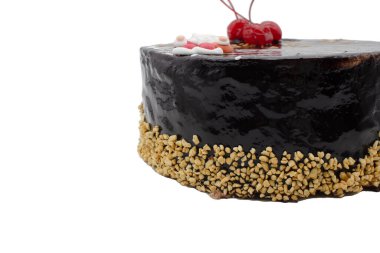 Fındıklı çikolatalı pasta ve beyaz arka planda Noel Baba.