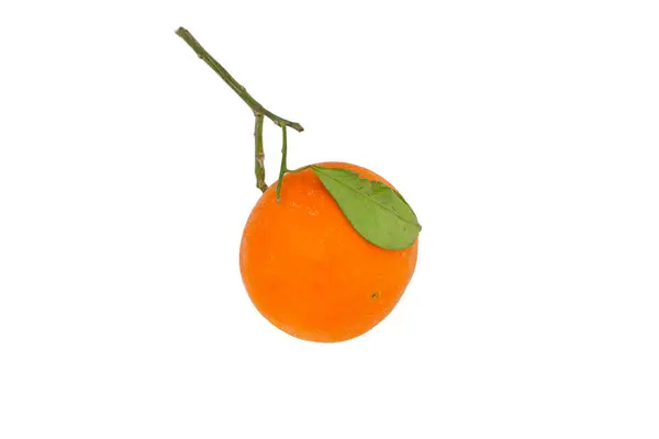 Underbar Saftig Mandarin Med Gröna Blad Vit Bakgrund — Stockfoto