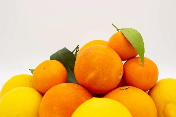 Few Oranges Tangerines Lemons White Background Isolated Image — Stock Photo, Image