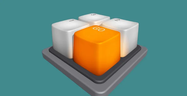 橙色Go键在最少的3D键盘上 倒计时后的即时性概念 — 图库照片