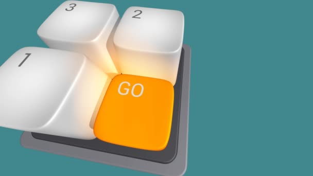 在一个最小的3D键盘上关闭运行中的橙色Go键 倒计时后的即时性概念 — 图库视频影像