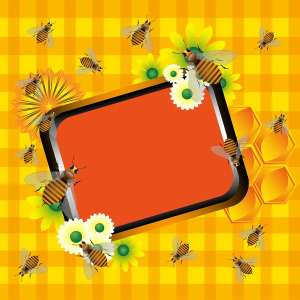 Cadre avec des abeilles et des fleurs — Image vectorielle