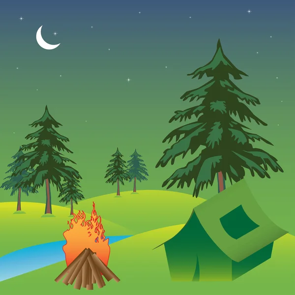 Tent in the woods — Stock Vector