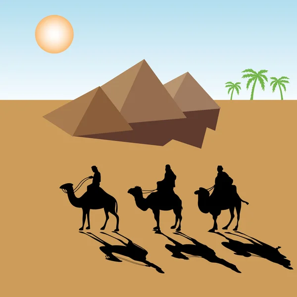 Beduini w pobliżu piramidy — Wektor stockowy