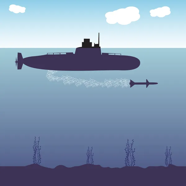 Submarino lança torpedo — Vetor de Stock