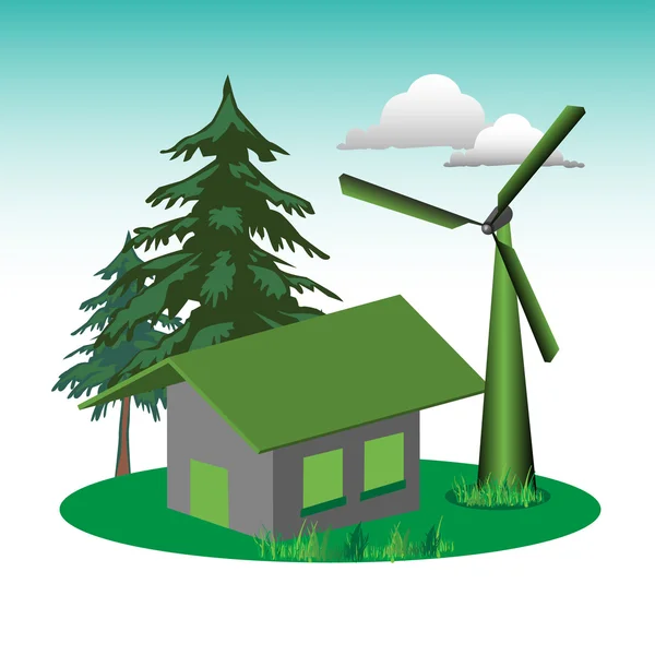 House and wind turbine — Stock Vector