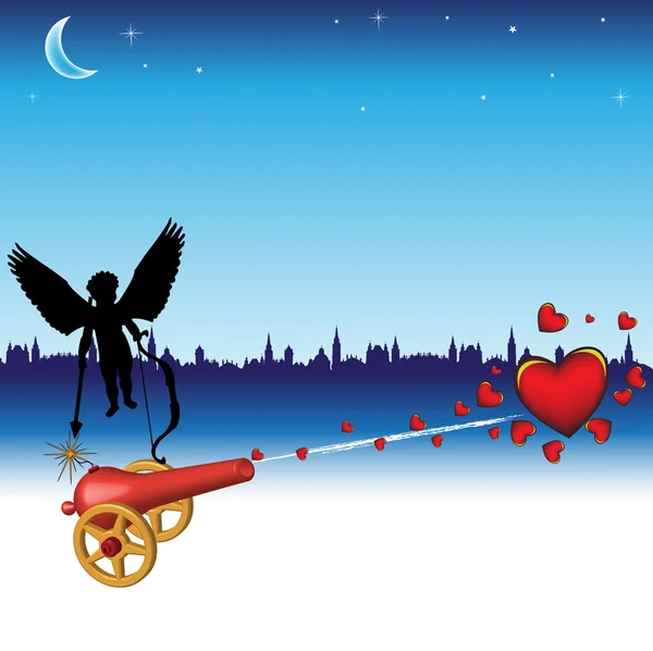 Cupidon et canon d'amour — Image vectorielle