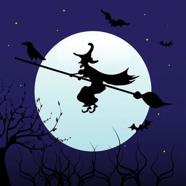 Witch flying on a broom — Stock Vector