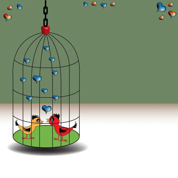 Aimer les oiseaux dans une cage — Image vectorielle