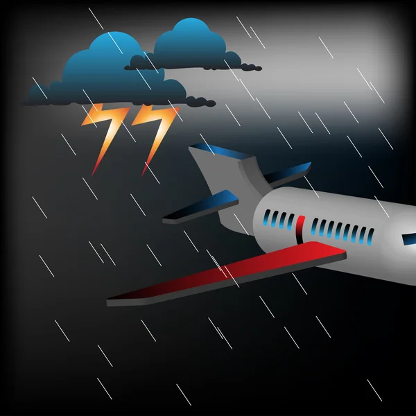 Plane flying in the middle of a storm — Stock Vector