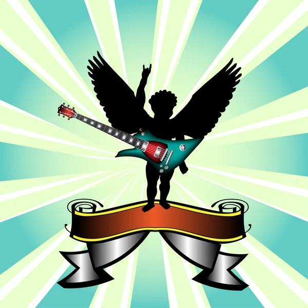 Cupid with electric guitar — Stock Vector
