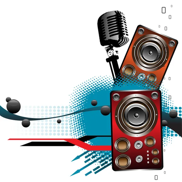 Old microphone and loudspeakers — Stock Vector