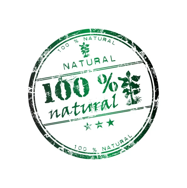 One hundred percent natural grunge rubber stamp — Stock Vector