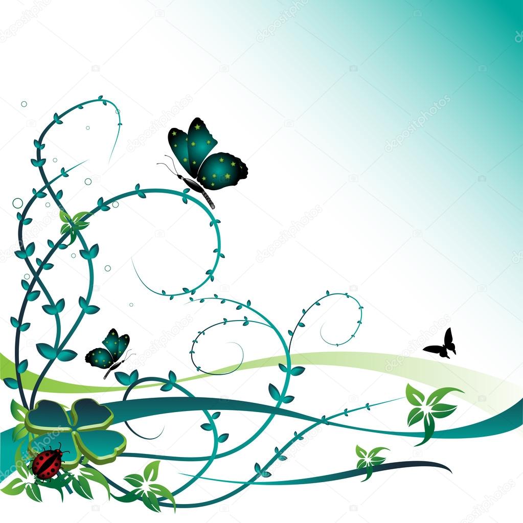 Disegno floreale con farfalle e fiori — Vettoriale Stock Illustrazione colorato astratto