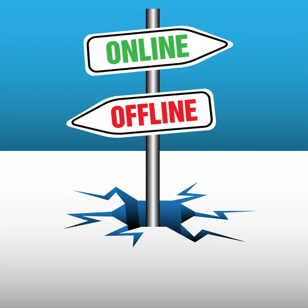 Online and offline signpost — Stock Vector