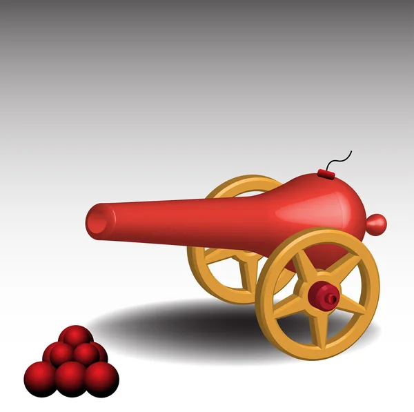 Röd kanon och kanonkulor — Stock vektor