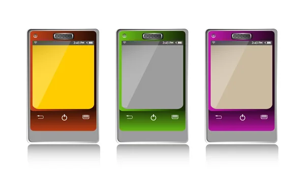 Drie geïsoleerde smartphones — Stockvector