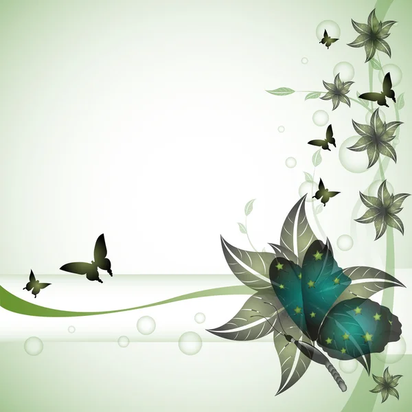 Vlinders en bloemen — Stockvector