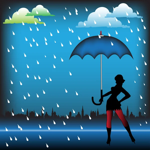 Woman with blue umbrella — Stock Vector