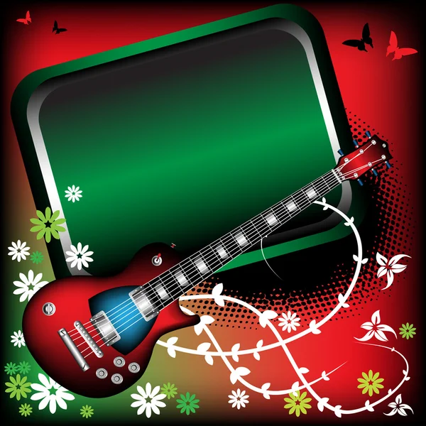Marco verde y guitarra roja — Archivo Imágenes Vectoriales