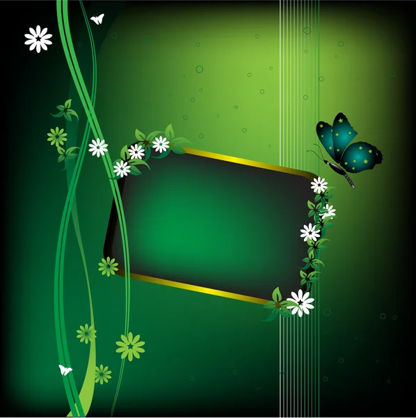 Butterfly and small green frame — Stock Vector