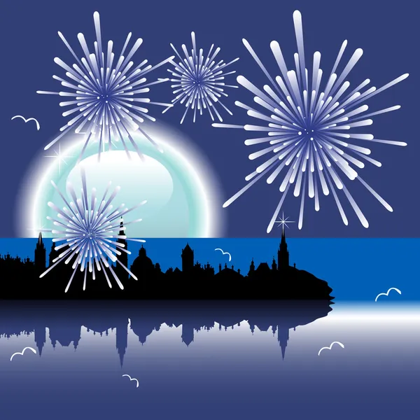 Fireworks over the city — Stock Vector