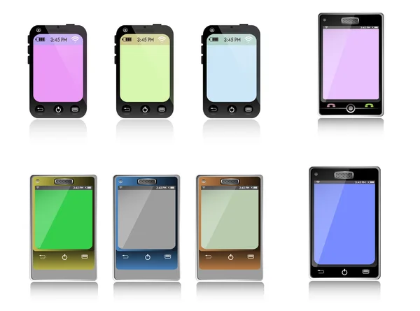 Olika smartphones isolerad på vit bakgrund — Stock vektor