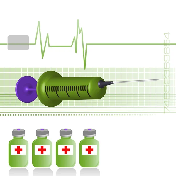 Green syringe and vials — Stock Vector