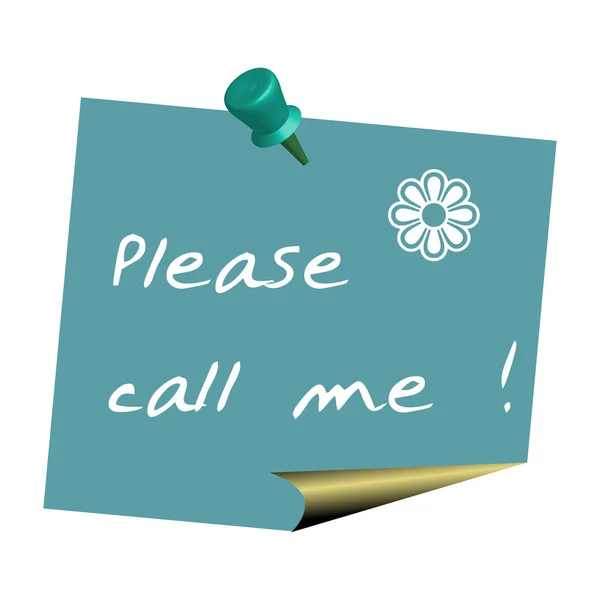 Please call me note pinned on a wall — Stock Vector
