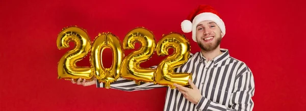 Man Julhatt Har Siffrorna 2022 Det Nya Året Kommer Snart — Stockfoto