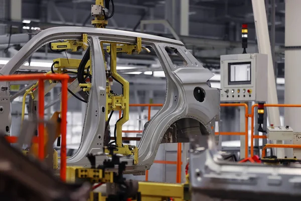 Fábrica Fabricação Automóveis Linha Soldagem Robótica Inovadora — Fotografia de Stock