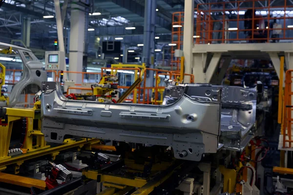 Завод Автомобилестроение Инновационная Линия Роботизированной Сварки — стоковое фото