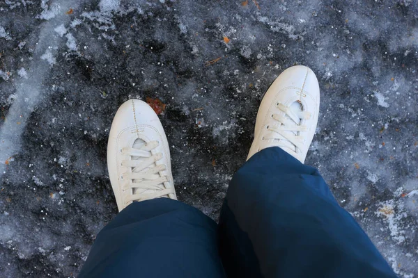 Wintersport Schlittschuhe Aus Nächster Nähe Zum Eiskunstlauf — Stockfoto