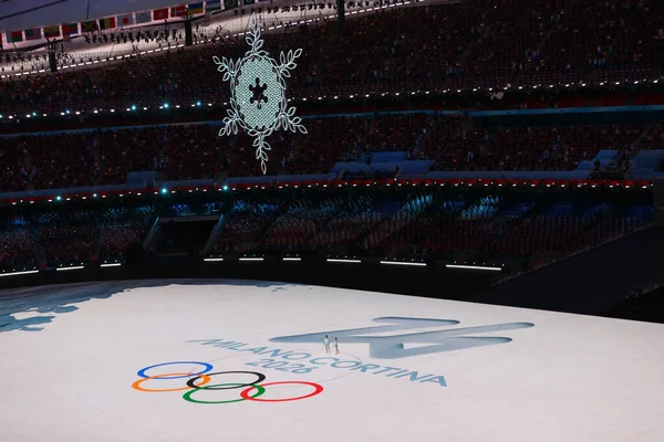 2022年2月20日 北京2022年冬季オリンピックの閉会式 次回の冬季オリンピックはイタリアで開催されます — ストック写真