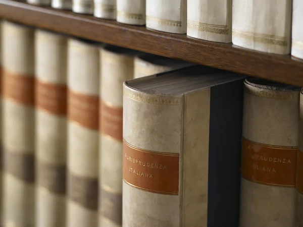 Biblioteca de madeira com livros enciclopédicos — Fotografia de Stock