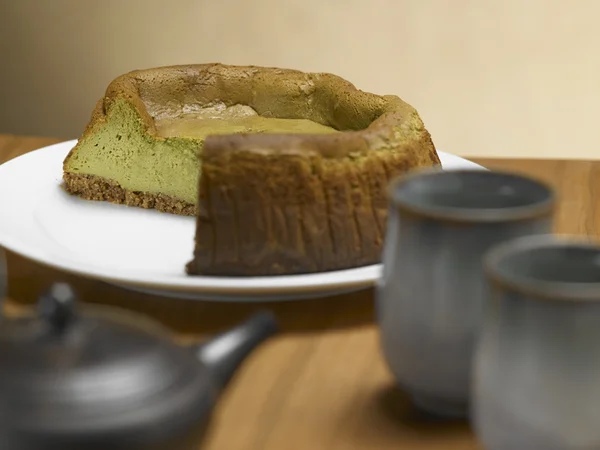 Çay matcha peynirli kek Stok Fotoğraf