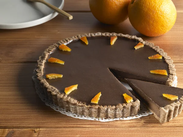 Dessert dolce, torta al cioccolato e arancia Immagini Stock Royalty Free