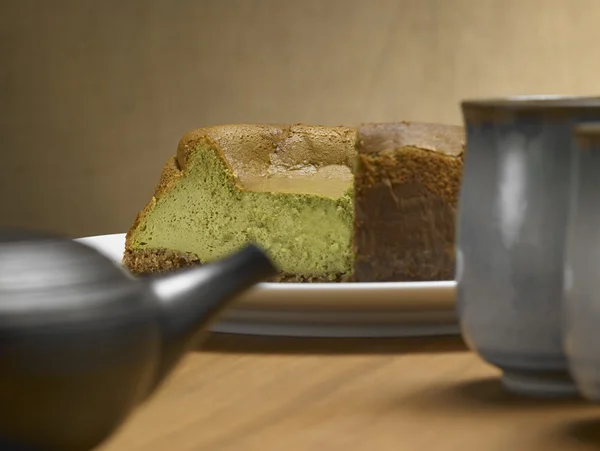 茶抹茶乳酪蛋糕 免版税图库图片