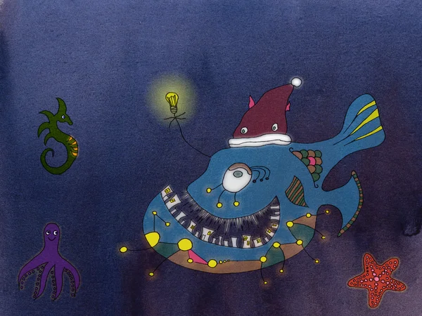 Рыба-фонарь в темной шапочке на Рождество — стоковое фото